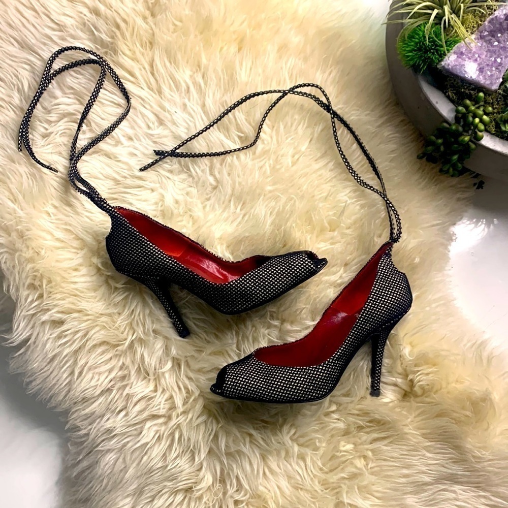 Vintage Rare Pierre Hardy Fishnet Peep Toe wrap ankle strap heels 36.5